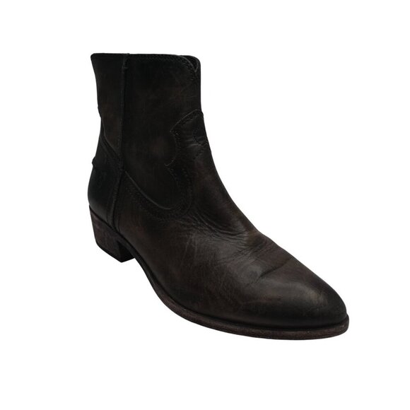 Frye Ray Seam Brown Distressed Leather Western Heeled Ankle Boots Womens 7.5 - Picture 1 of 12